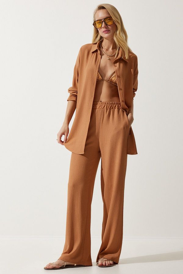 Happiness İstanbul Happiness İstanbul Women's Biscuit Casual Knitted Shirt Pants Suit