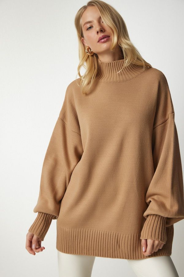 Happiness İstanbul Happiness İstanbul Women's Biscuit High Neck Oversize Basic Knitwear Sweater