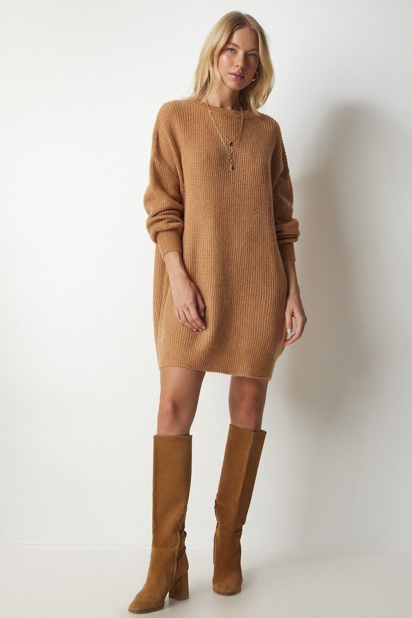 Happiness İstanbul Happiness İstanbul Women's Biscuit Oversize Long Basic Knitwear Sweater