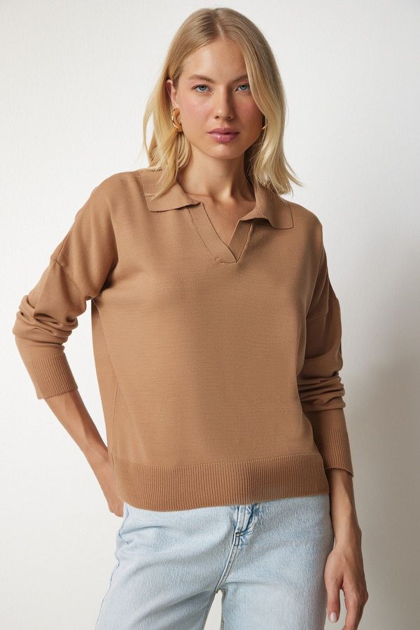 Happiness İstanbul Happiness İstanbul Women's Biscuit Polo Neck Basic Sweater