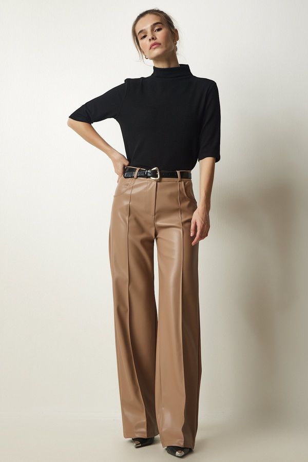 Happiness İstanbul Happiness İstanbul Women's Biscuit Premium Pocket Faux Leather Trousers