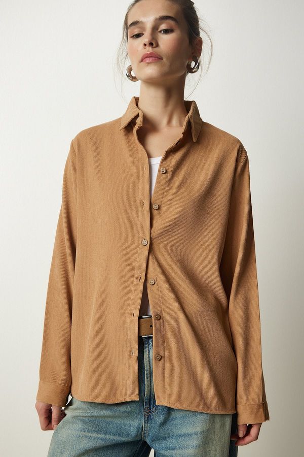 Happiness İstanbul Happiness İstanbul Women's Biscuit Ribbed Velvet Woven Jacket Shirt