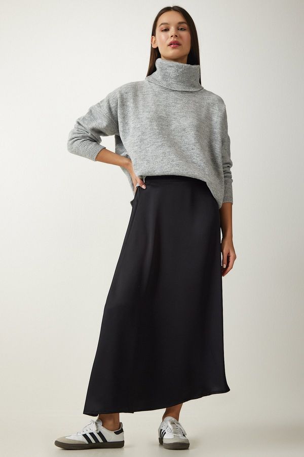 Happiness İstanbul Happiness İstanbul Women's Black Asymmetrical Formed Satin Surface Skirt