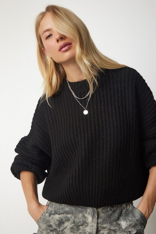 Happiness İstanbul Happiness İstanbul Women's Black Balloon Sleeve Basic Knitwear Sweater