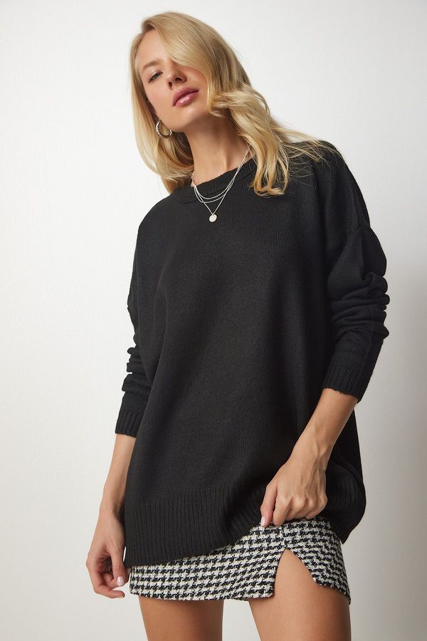 Happiness İstanbul Happiness İstanbul Women's Black Crew Neck Oversize Knitwear Sweater