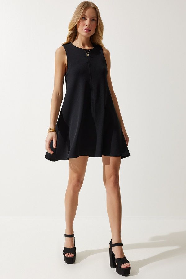 Happiness İstanbul Happiness İstanbul Women's Black Crew Neck Summer Woven Bell Dress
