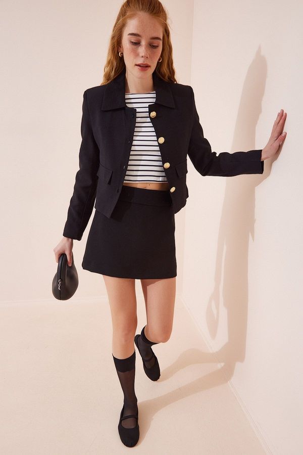 Happiness İstanbul Happiness İstanbul Women's Black Crop Blazer Jacket