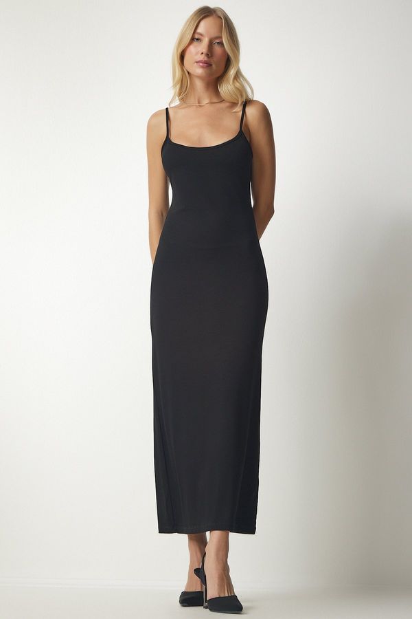 Happiness İstanbul Happiness İstanbul Women's Black Halterneck, Flexible Knit Dress that wraps around the body