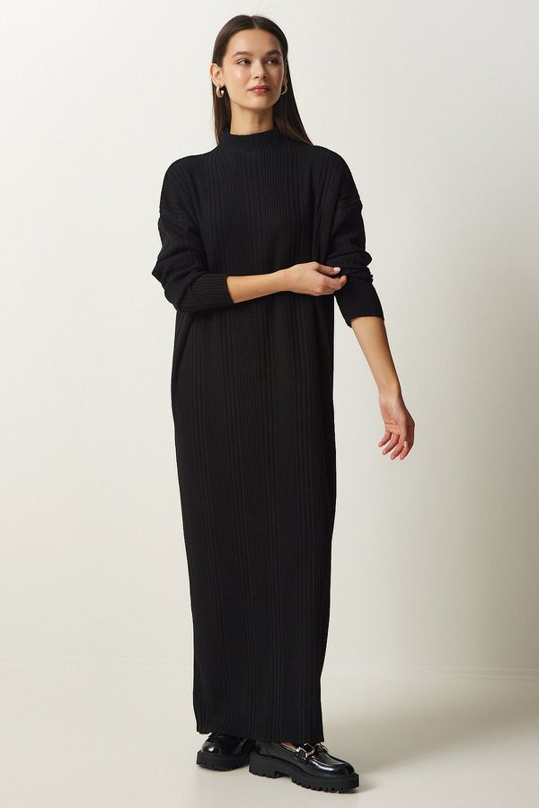 Happiness İstanbul Happiness İstanbul Women's Black High Collar Oversize Knitwear Dress