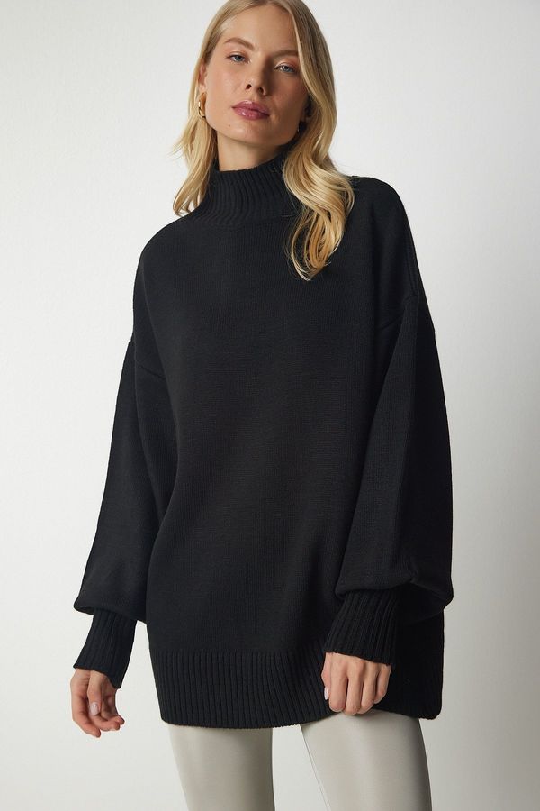 Happiness İstanbul Happiness İstanbul Women's Black High Neck Oversize Basic Knitwear Sweater