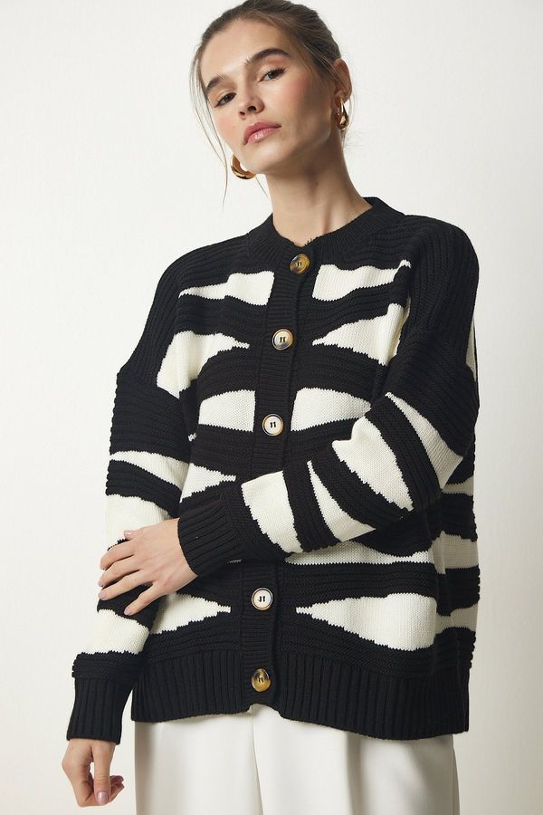 Happiness İstanbul Happiness İstanbul Women's Black Patterned Buttoned Knitwear Cardigan