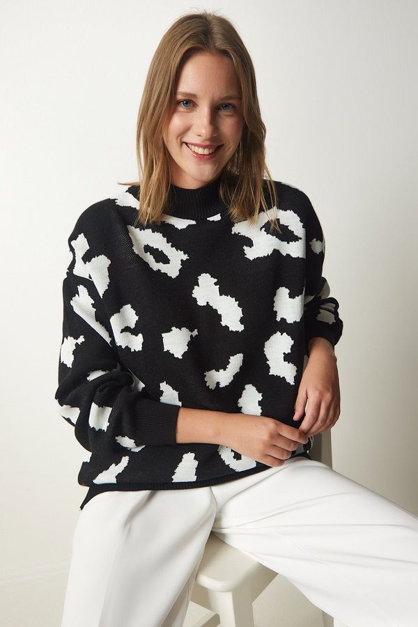 Happiness İstanbul Happiness İstanbul Women's Black Patterned High Neck Thick Knitwear Sweater