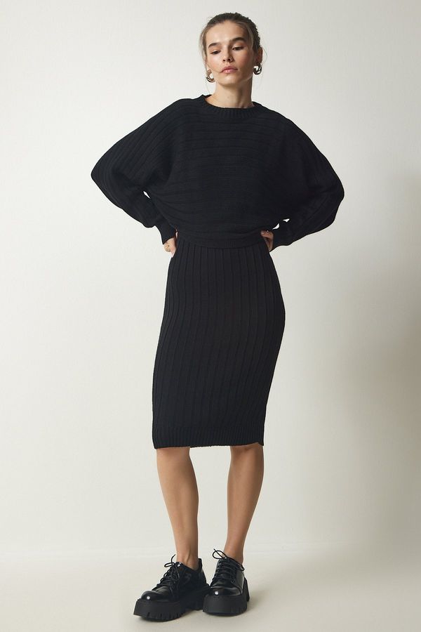 Happiness İstanbul Happiness İstanbul Women's Black Ribbed Knitwear Sweater Dress Suit