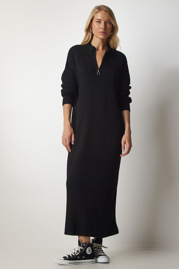Happiness İstanbul Happiness İstanbul Women's Black Ribbed Oversize Knitwear Dress