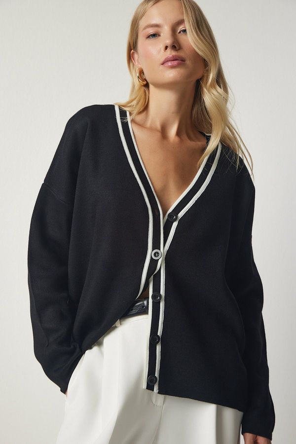 Happiness İstanbul Happiness İstanbul Women's Black Stripe Detailed Knitwear Cardigan