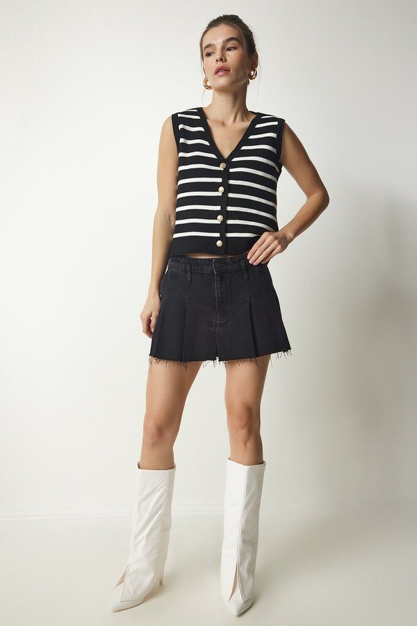 Happiness İstanbul Happiness İstanbul Women's Black Striped Knitwear Vest