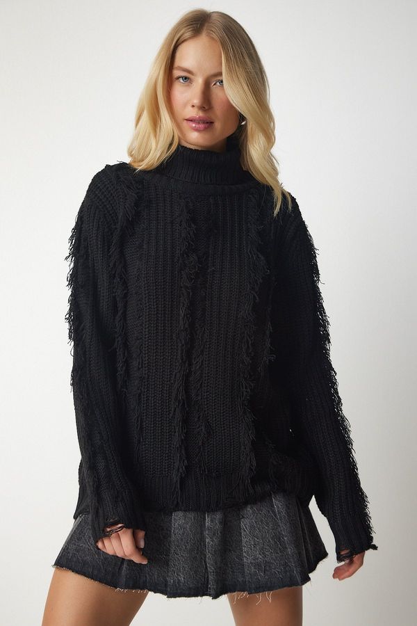 Happiness İstanbul Happiness İstanbul Women's Black Tassel And Ripped Detail Knitwear Sweater