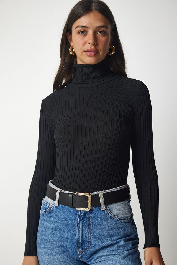 Happiness İstanbul Happiness İstanbul Women's Black Turtleneck Ribbed Basic Sweater
