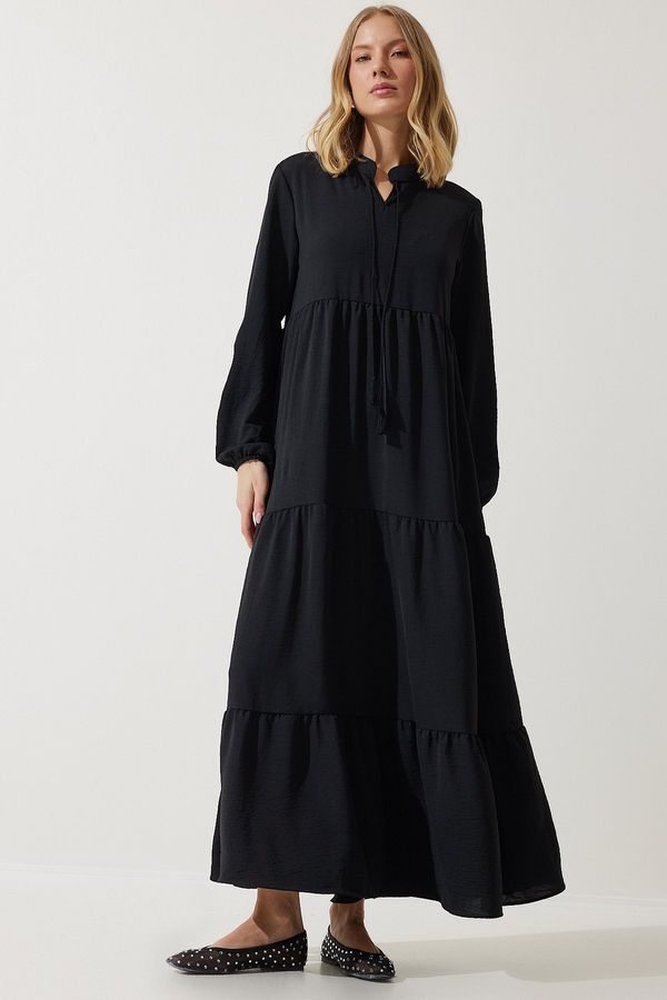 Happiness İstanbul Happiness İstanbul Women's Black V-Neck Long Ayrobin Dress