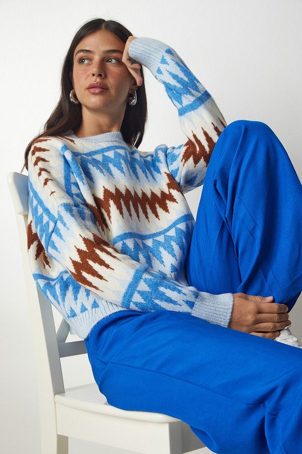 Happiness İstanbul Happiness İstanbul Women's Blue Patterned Knitwear Sweater