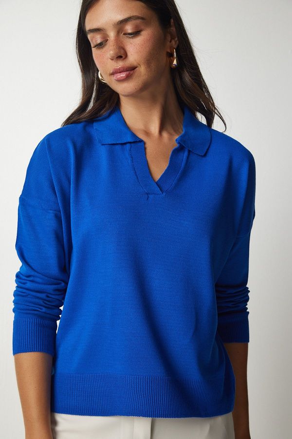 Happiness İstanbul Happiness İstanbul Women's Blue Polo Neck Basic Sweater