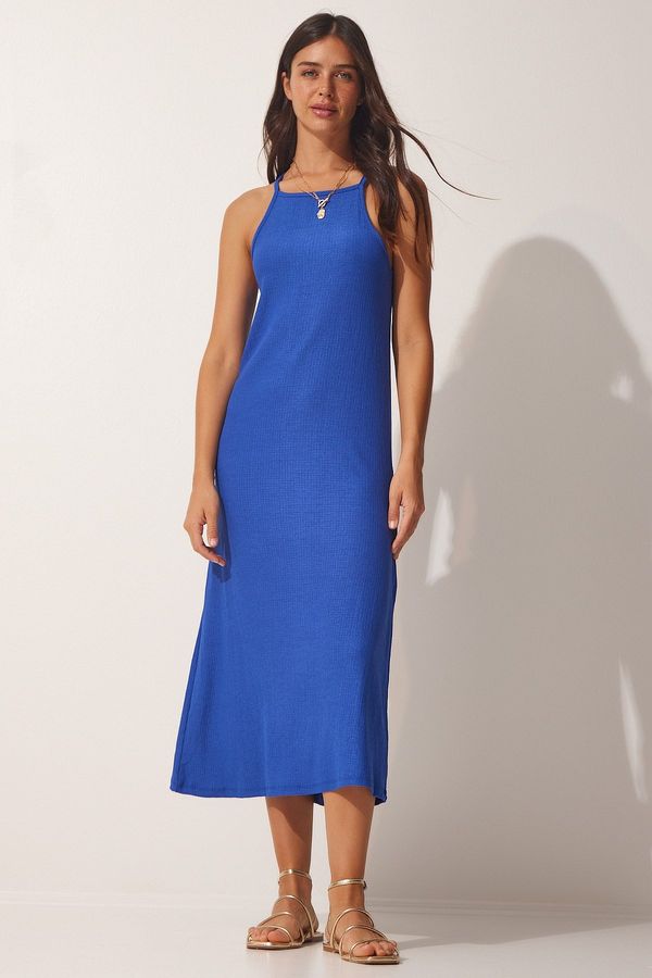 Happiness İstanbul Happiness İstanbul Women's Blue Strappy Summer Long Knitted Dress