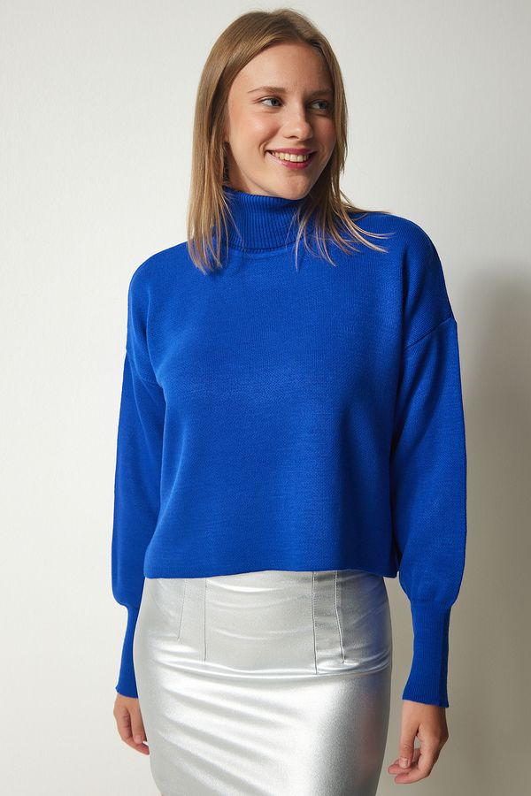 Happiness İstanbul Happiness İstanbul Women's Blue Turtleneck Casual Knitwear Sweater