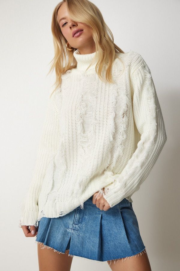 Happiness İstanbul Happiness İstanbul Women's Bone Tassel And Ripped Detail Knitwear Sweater