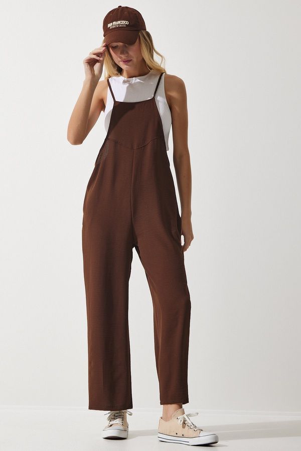 Happiness İstanbul Happiness İstanbul Women's Brown Pocket Gardener Jumpsuit