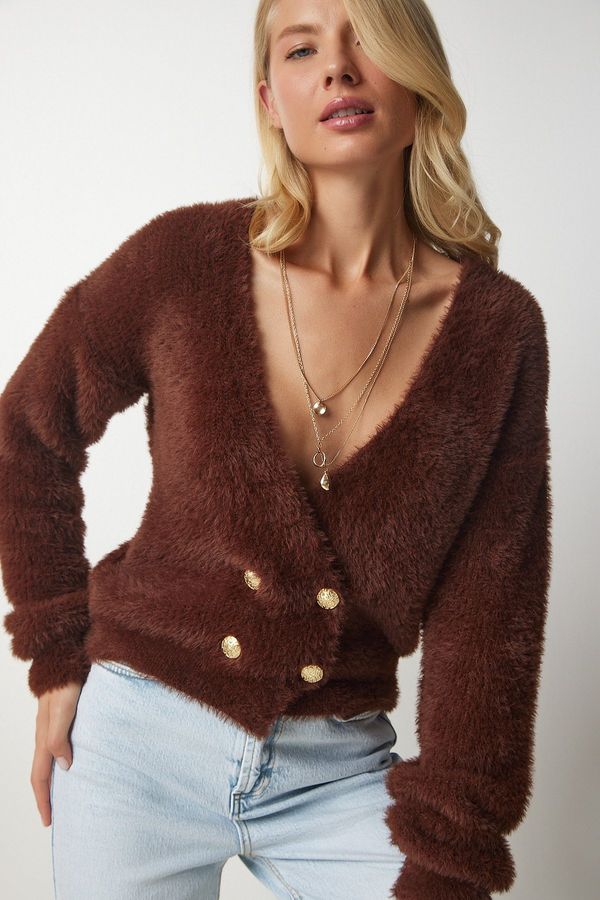 Happiness İstanbul Happiness İstanbul Women's Brown Soft Beard Knitwear Cardigan