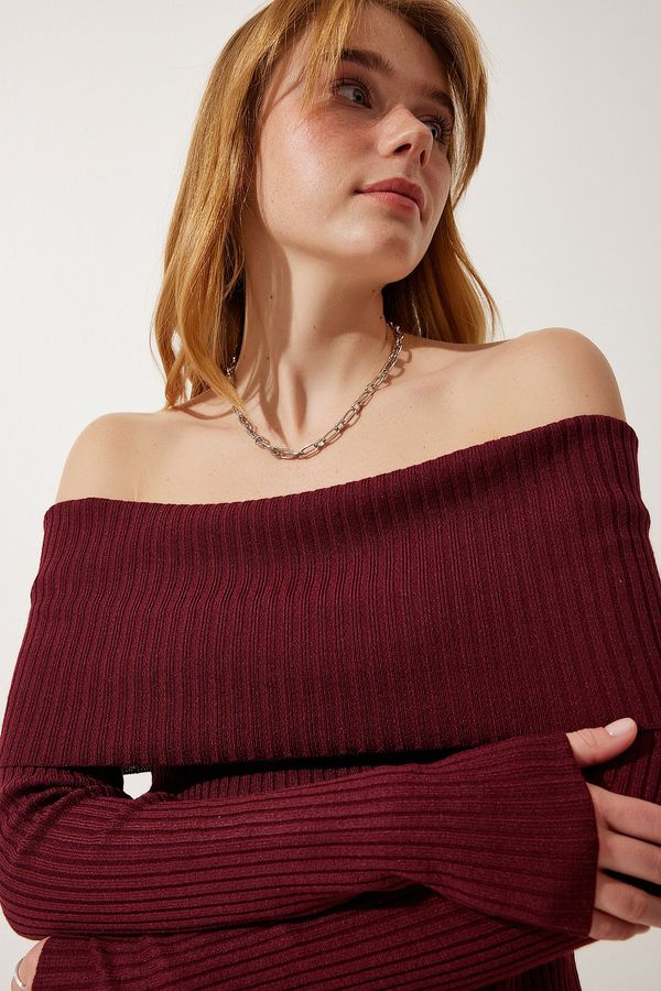 Happiness İstanbul Happiness İstanbul Women's Burgundy Madonna Collar Knitwear Sweater