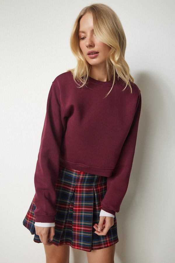 Happiness İstanbul Happiness İstanbul Women's Burgundy Raised Crop Sweatshirt