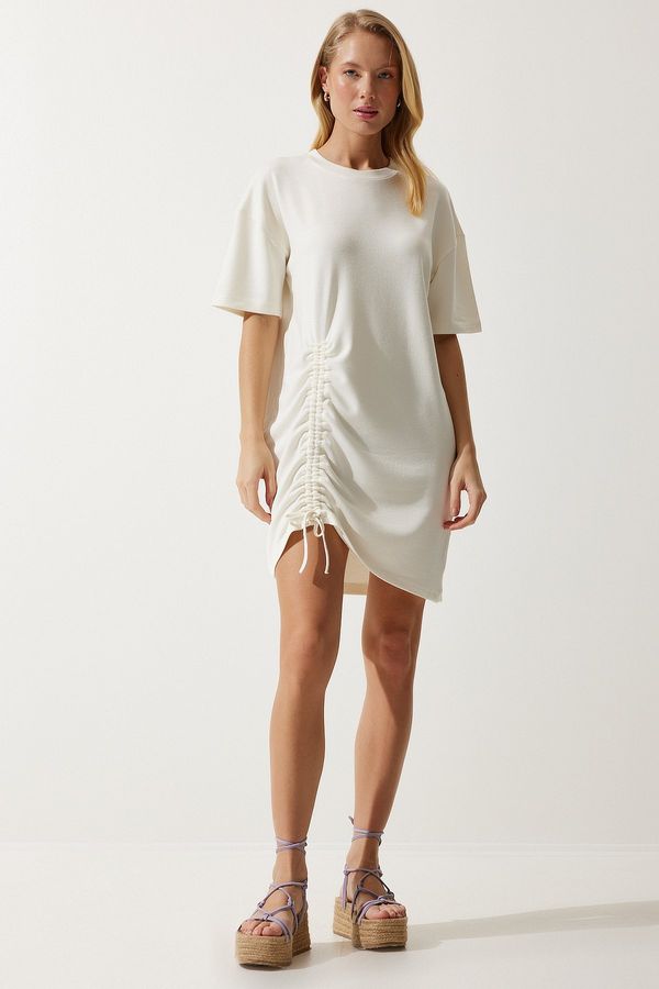 Happiness İstanbul Happiness İstanbul Women's Cream Gathered Mini Knitted Dress