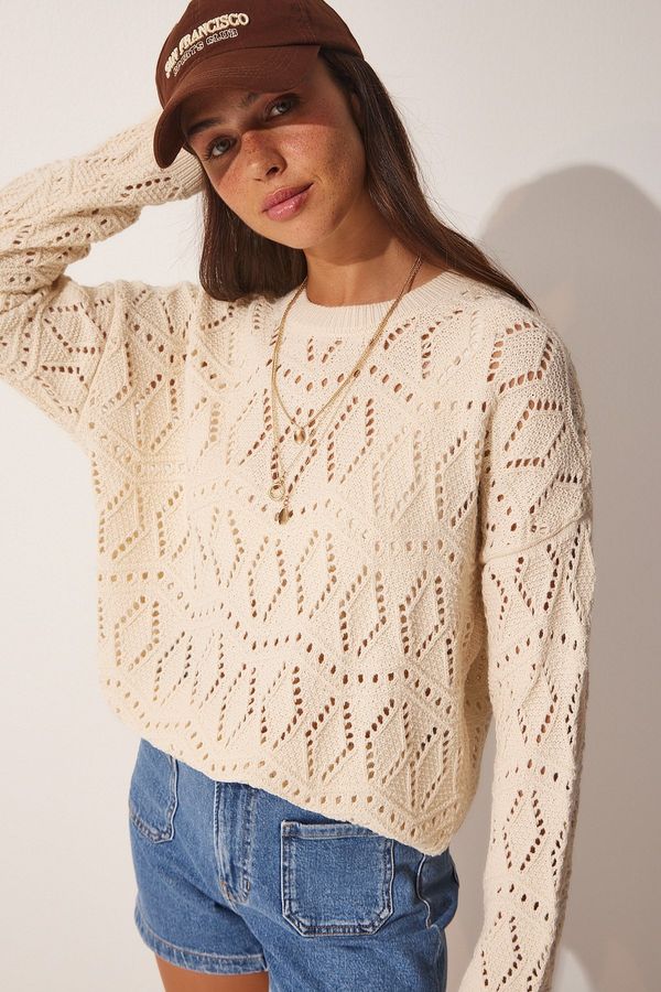 Happiness İstanbul Happiness İstanbul Women's Cream Openwork Knitwear Sweater