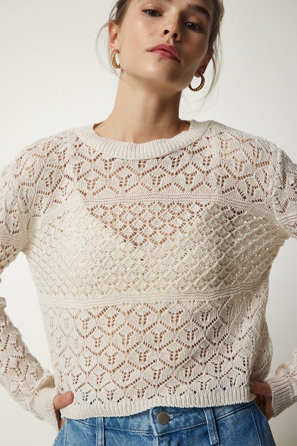 Happiness İstanbul Happiness İstanbul Women's Cream Openwork Knitwear Sweater