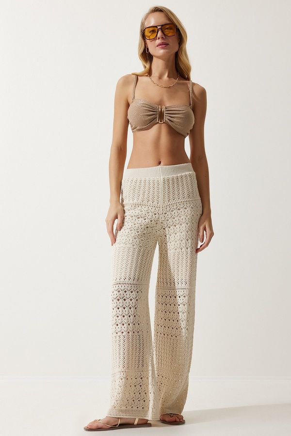 Happiness İstanbul Happiness İstanbul Women's Cream Openwork Knitwear Trousers
