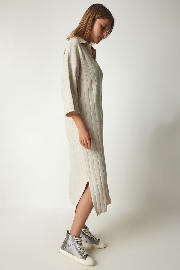 Happiness İstanbul Happiness İstanbul Women's Cream Polo Neck Oversize Knitwear Dress