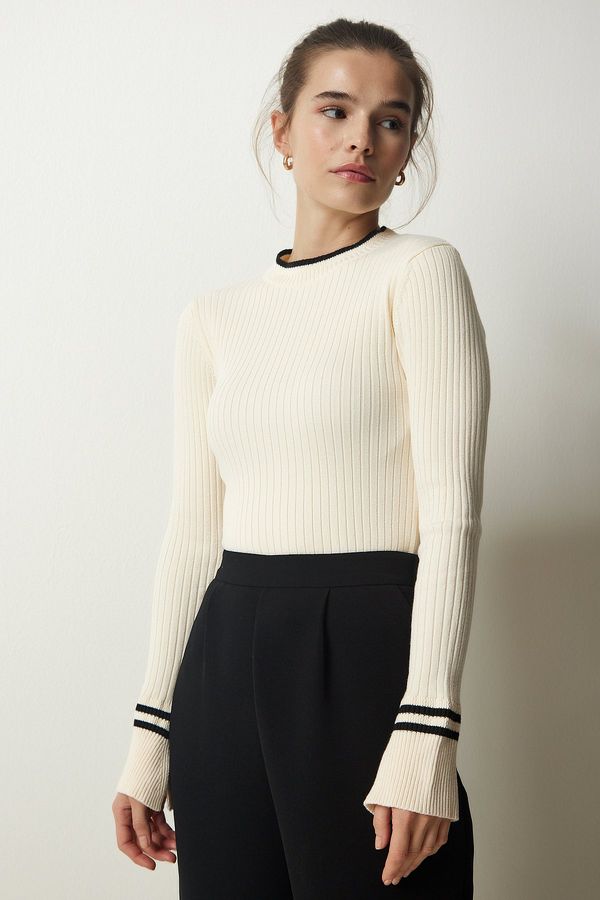 Happiness İstanbul Happiness İstanbul Women's Cream Ribbed Knitwear Blouse