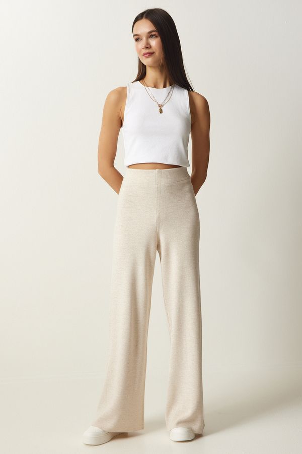 Happiness İstanbul Happiness İstanbul Women's Cream Wide Leg Thick Knitwear Trousers