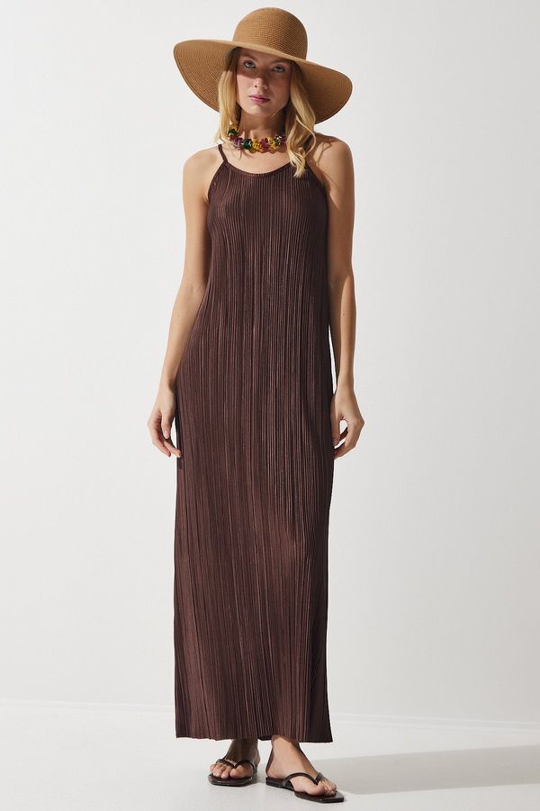 Happiness İstanbul Happiness İstanbul Women's Damson Strap Summer Pleated Pleated Dress