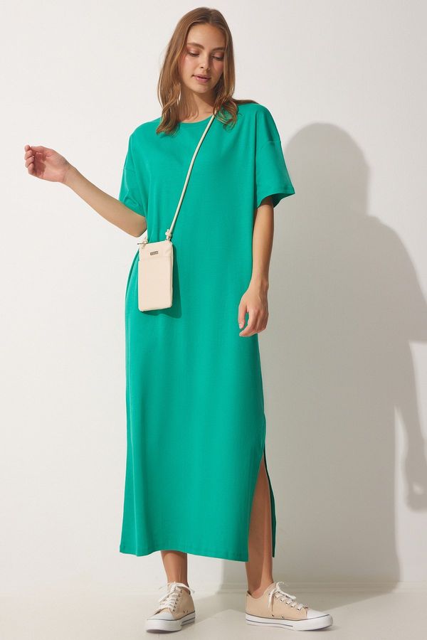 Happiness İstanbul Happiness İstanbul Women's Dark Green Cotton Combed Daily Combed Summer Dress