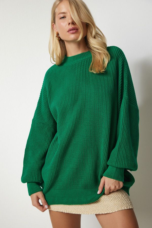 Happiness İstanbul Happiness İstanbul Women's Dark Green Oversize Basic Knitwear Sweater