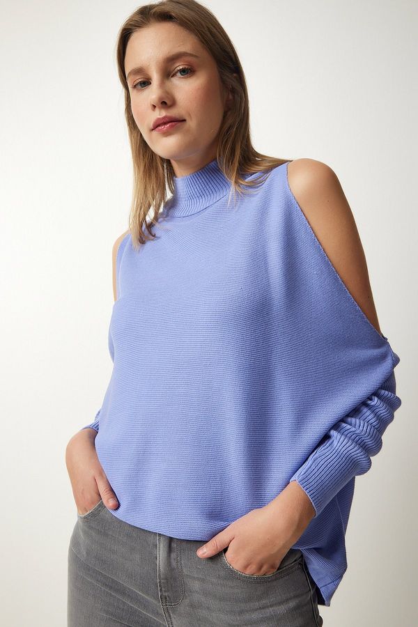 Happiness İstanbul Happiness İstanbul Women's Dark Lilac Cut Out Detailed Oversize Knitwear Sweater