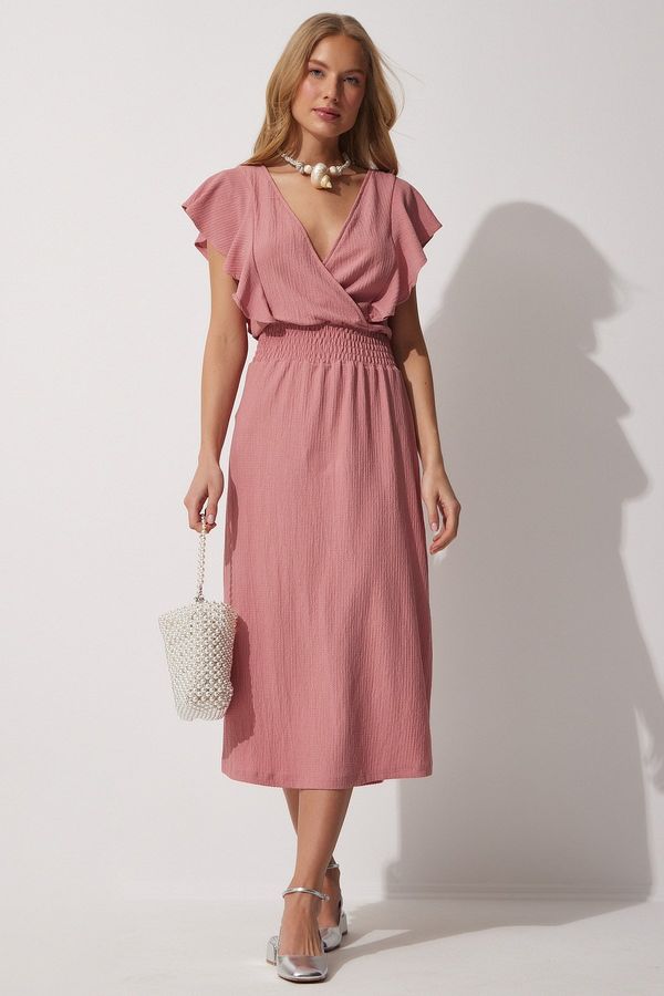 Happiness İstanbul Happiness İstanbul Women's Dry Rose Ruffles, Textured Knitted Dress