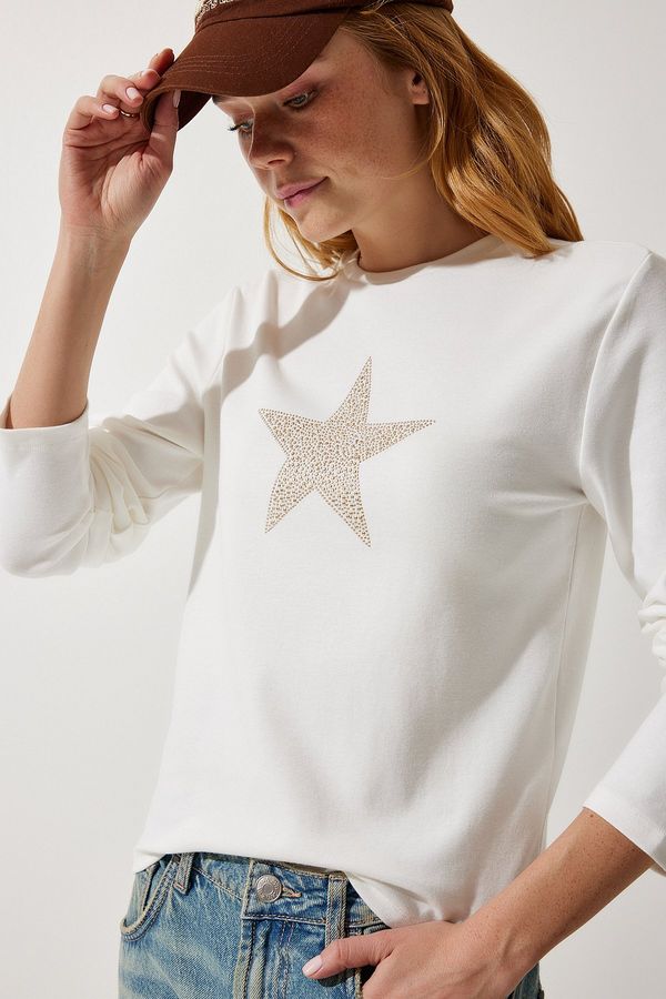 Happiness İstanbul Happiness İstanbul Women's Ecru Star Printed Knitted Blouse