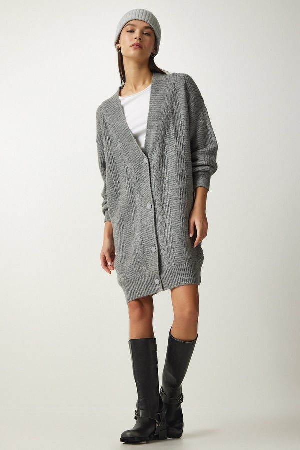 Happiness İstanbul Happiness İstanbul Women's Gray Balloon Sleeve Oversize Knitwear Cardigan