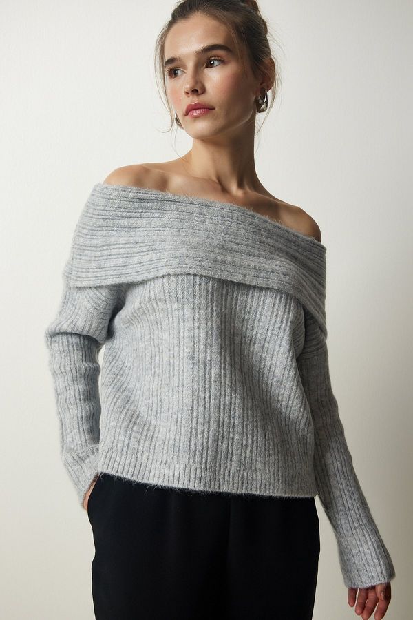 Happiness İstanbul Happiness İstanbul Women's Gray Madonna Collar Knitwear Sweater