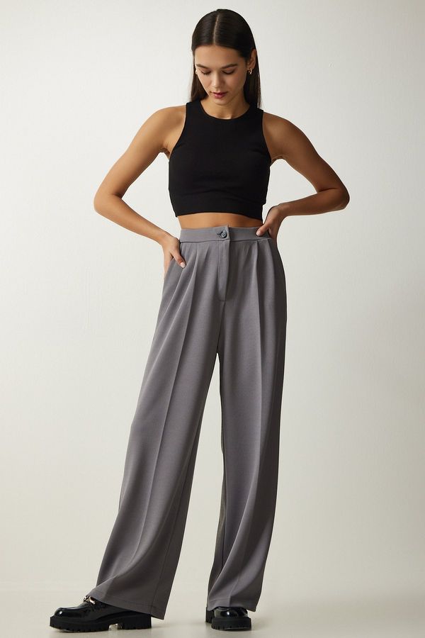 Happiness İstanbul Happiness İstanbul Women's Gray Pleated Palazzo Trousers