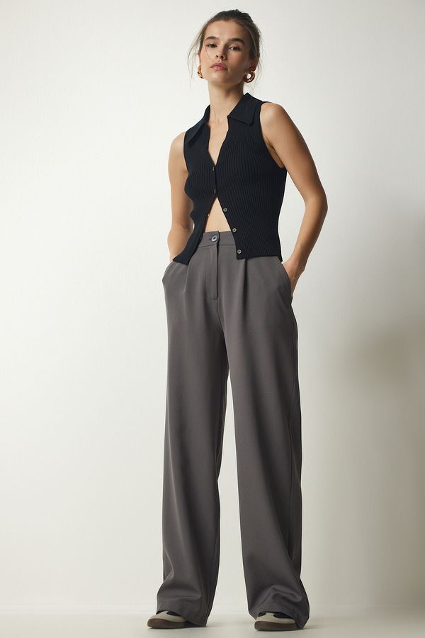 Happiness İstanbul Happiness İstanbul Women's Gray Pleated Woven Trousers