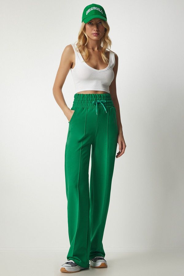 Happiness İstanbul Happiness İstanbul Women's Green Basic Knitted Sweatpants with Pocket